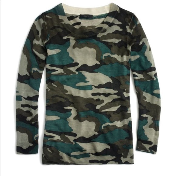 New J. Crew Tippi 100% merino wool camouflage camo crewneck pullover sweater - Picture 4 of 15